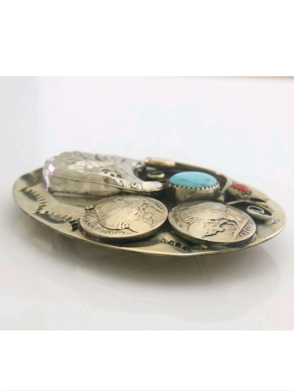 Navajo Silver Belt Buckle .999 Nickel Buffalo Geniune Gemstone Handmade